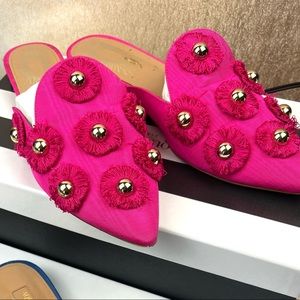 Aquazzura pink silk flats with gold suds 38.5